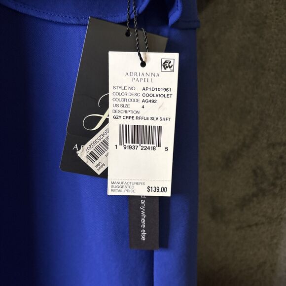 Adrianna Papell Womens Blue Ruffle Sleeve Short Shift Dress Size 4 NWT - Picture 5 of 10